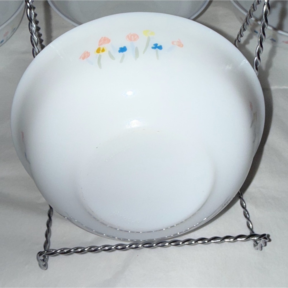 Arcopal Coupe Cereal Bowl Pastoral Set 4 White 6" Pastel Tulips Vintage France
